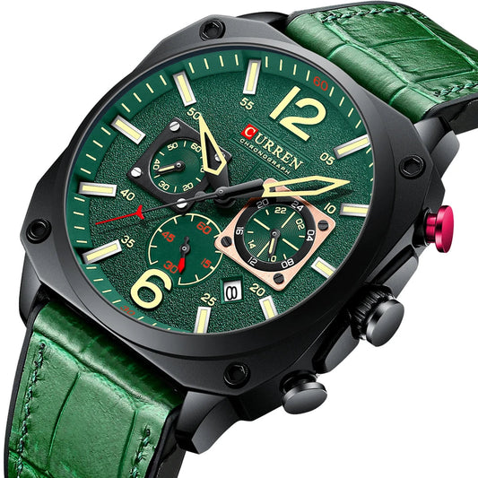 Montre Verte Carré avec Bracelet en Cuir