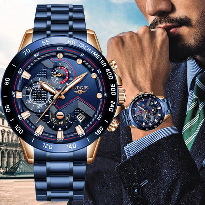 Montre Chronographe en Acier Inoxydable Bleu - Paradis des Montres