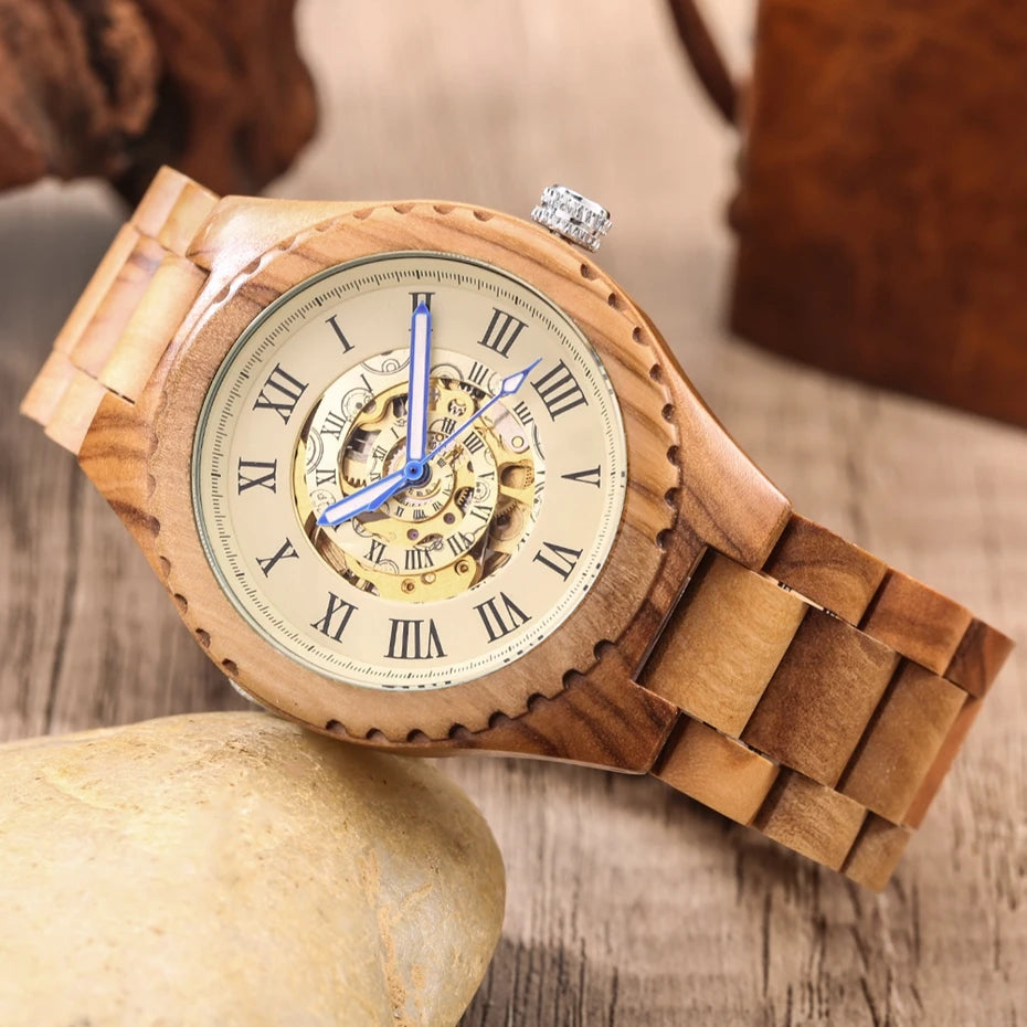 Montre Squelette en Bois d'Olive