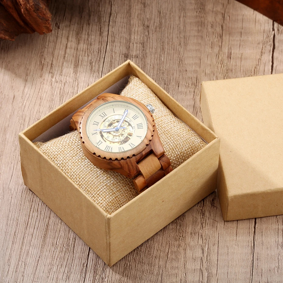 Montre Squelette en Bois d'Olive