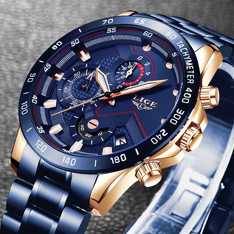 Montre Chronographe en Acier Inoxydable Bleu - Paradis des Montres