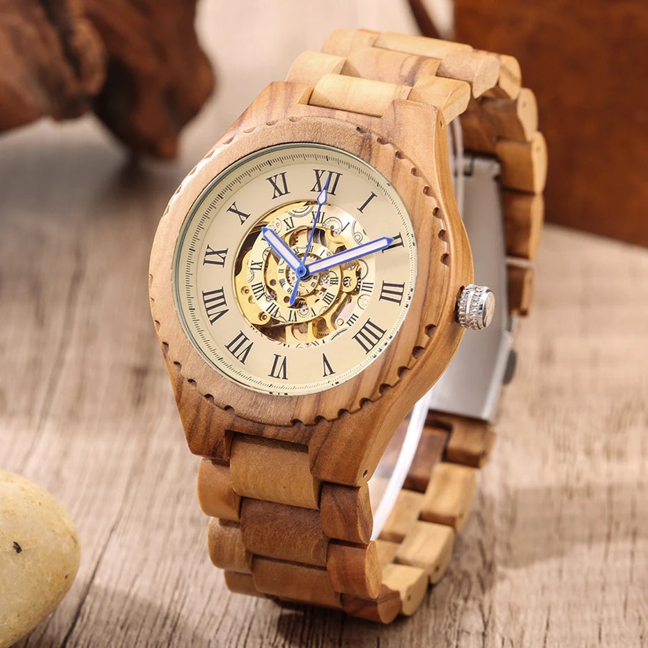 Montre Squelette en Bois d'Olive