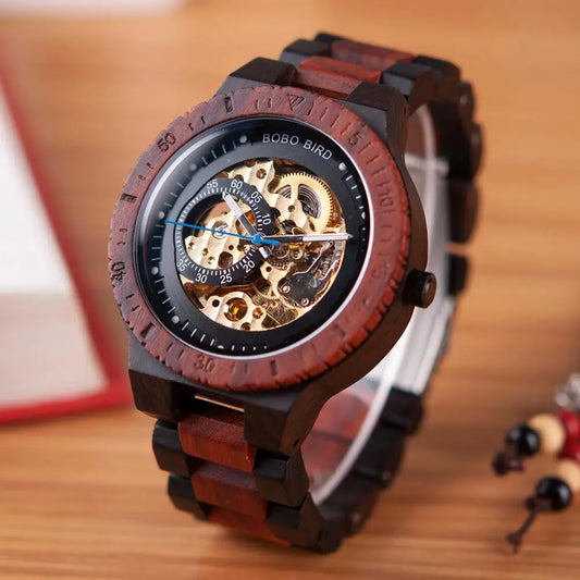 Montre Squelette en Bois Automatique