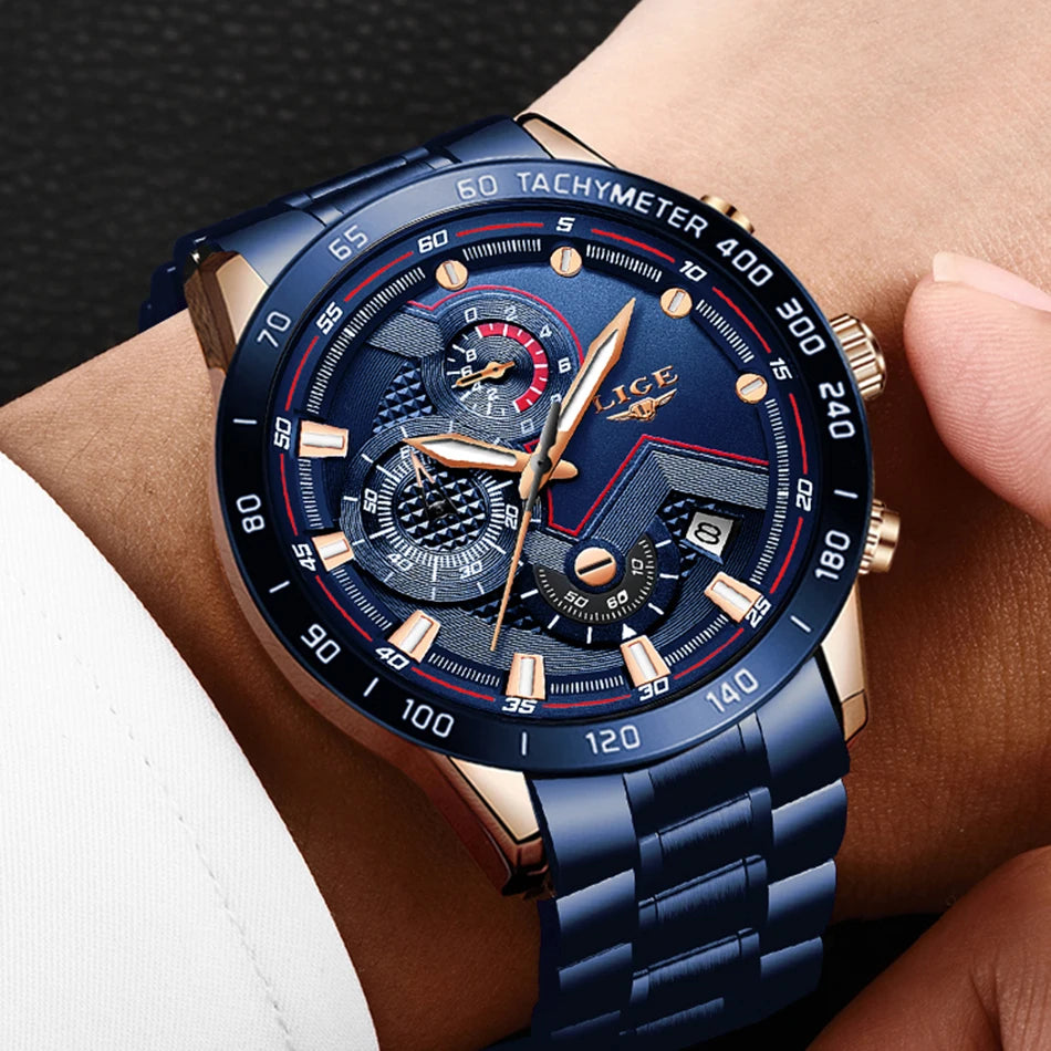 Montre Chronographe en Acier Inoxydable Bleu - Paradis des Montres