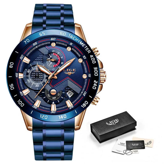 Montre Chronographe en Acier Inoxydable Bleu - Paradis des Montres