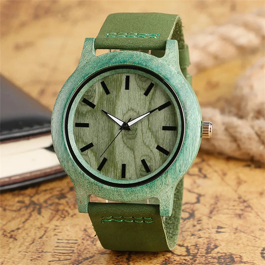 Montre Verte en Bois Original