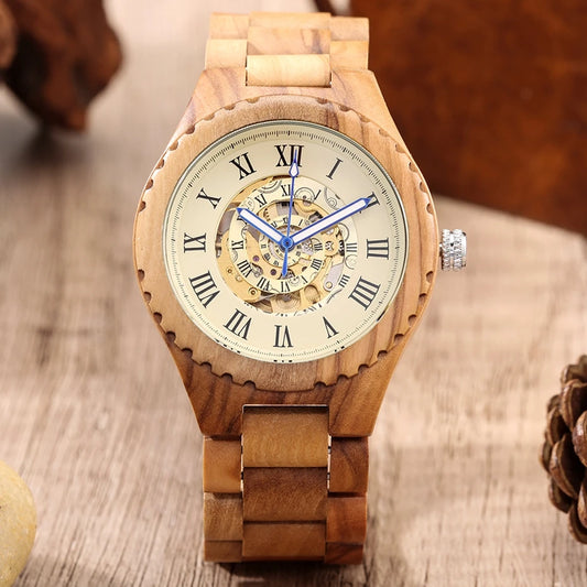 Montre Squelette en Bois d'Olive