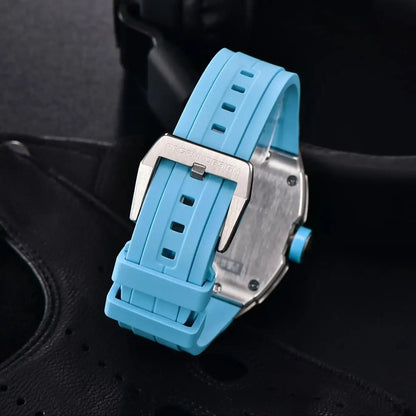 Montre Squelette avec Bracelet en Silicone Bleu