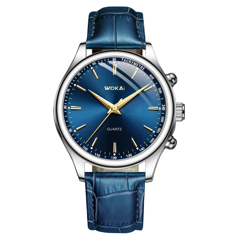 Montre Bleu avec Bracelet en Cuir Décontracté