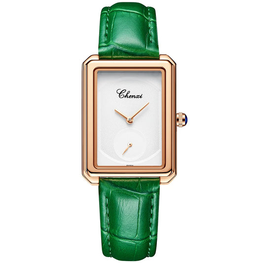 Montre Rectangulaire en Cuir Vert - Paradis des Montres