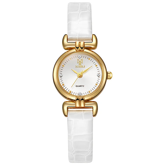 Montre Minimaliste avec Bracelet en Cuir Blanc