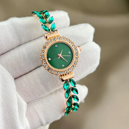 Montre Verte de Luxe en Diamant