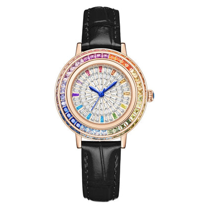 Montre Diamant avec Bracelet en Cuir pour Femme