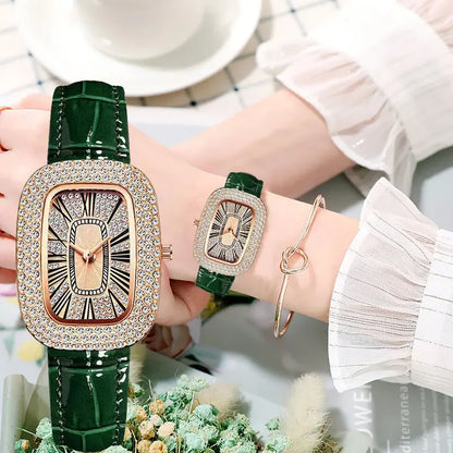 Montre Verte de Luxe avec Diamants