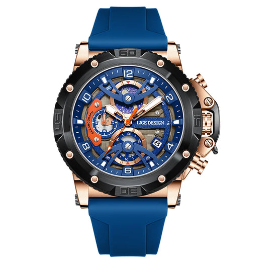 Montre Chronographe avec Bracelet en Silicone Bleu - Paradis des Montres