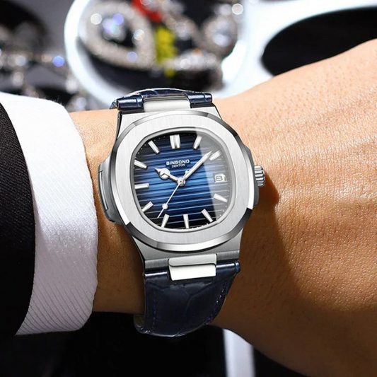 Montre Bleu Automatique en Cuir pour Homme