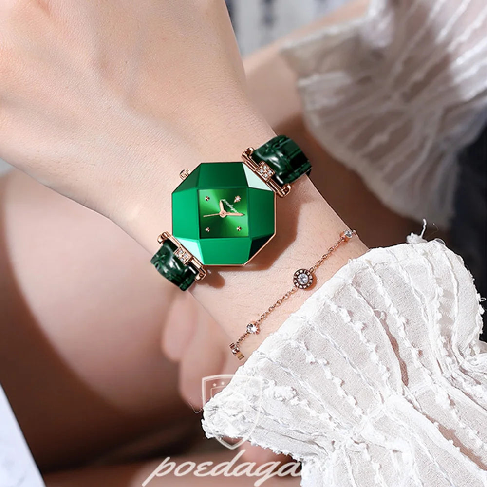 Montre Verte Diamant pour Femme