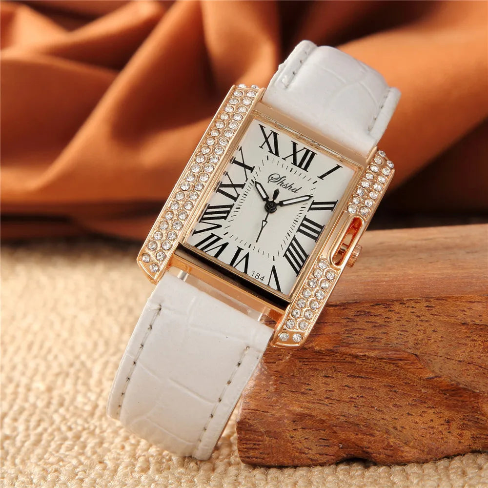 Montre Blanche Rectangulaire pour Femme avec Diamants