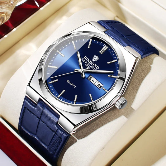 Montre Bleu Automatique en Cuir