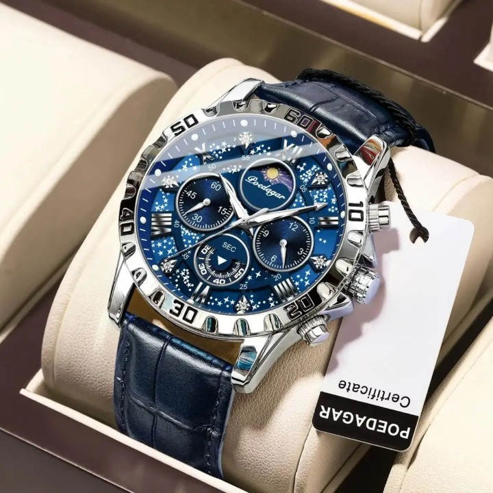 Montre Chronographe de Luxe en Cuir Bleu - Paradis des Montres