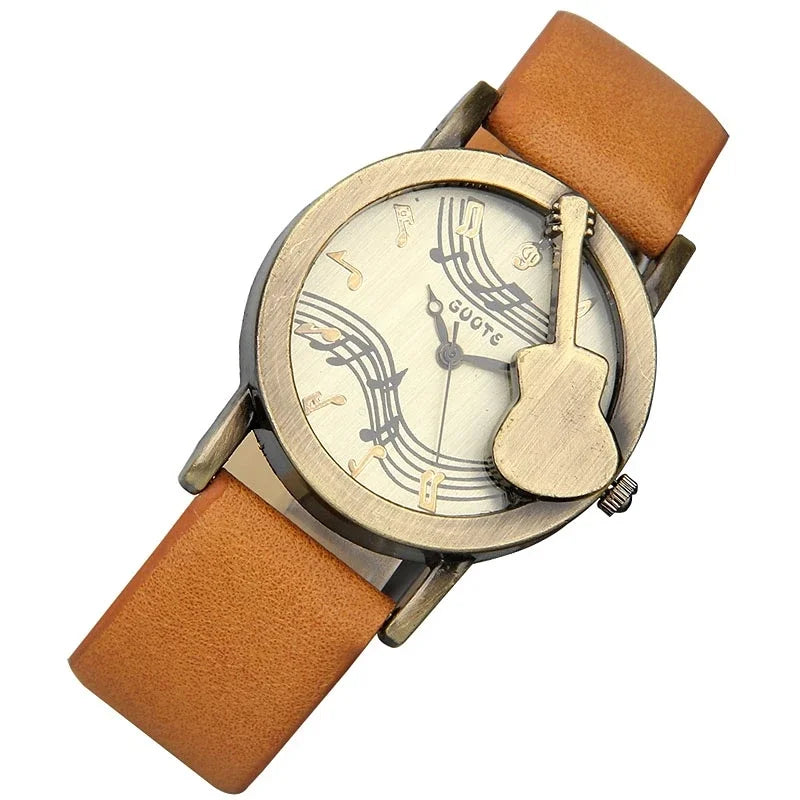 Montre en Cuir Motif Guitare Vintage