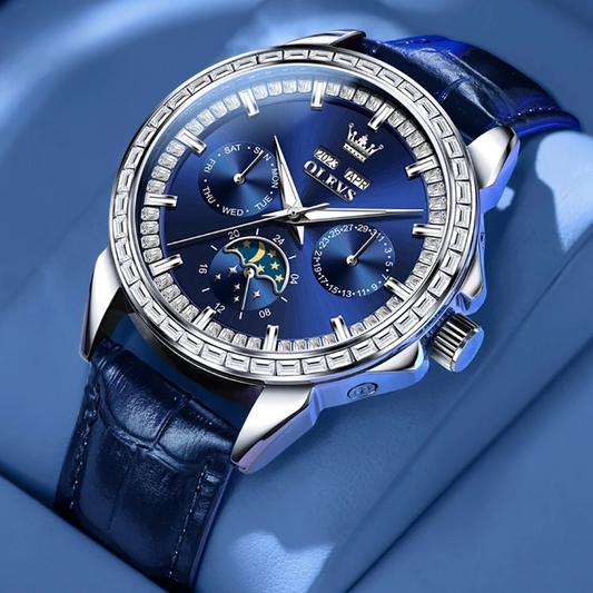 Montre Bleu avec Contour en Diamants