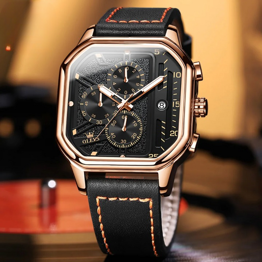 Montre Chronographe en Cuir pour Homme