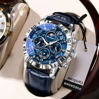 Montre Chronographe de Luxe en Cuir Bleu - Paradis des Montres