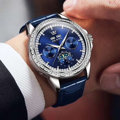 Montre Bleu avec Contour en Diamants