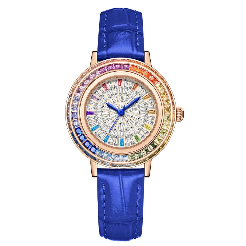 Montre Diamant avec Bracelet en Cuir pour Femme