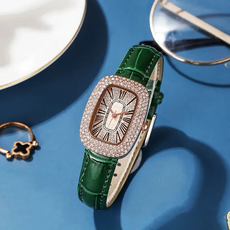 Montre Verte de Luxe avec Diamants