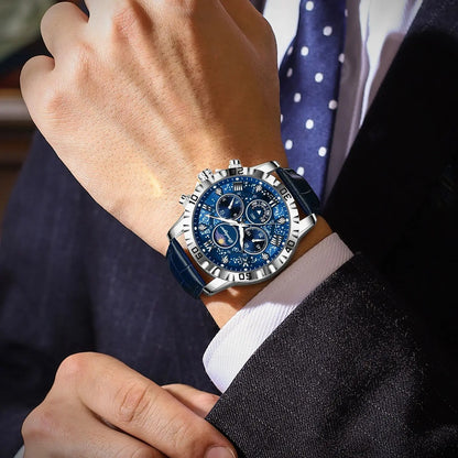 Montre Chronographe de Luxe en Cuir Bleu - Paradis des Montres