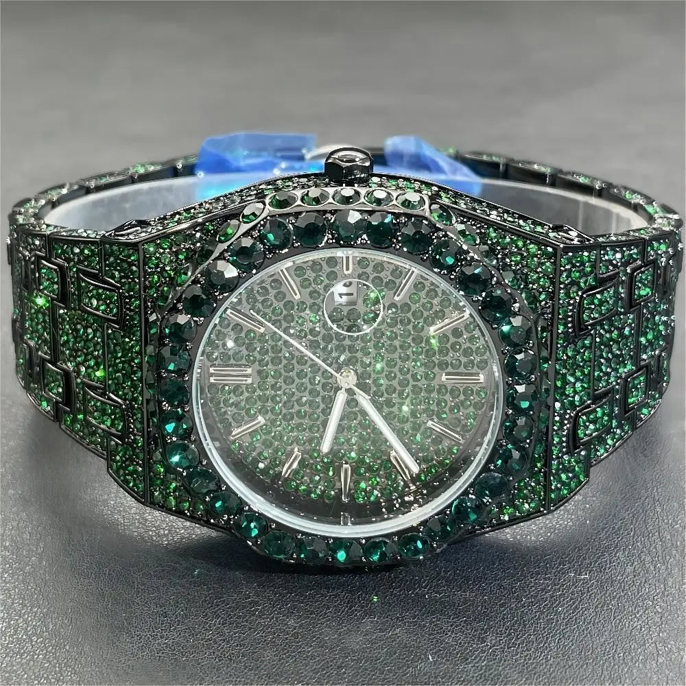 Montre Verte Diamant pour Homme