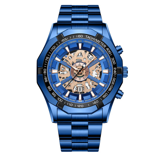 Montre Bleu de Luxe en Acier Inoxydable pour Homme