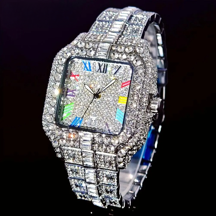 Montre Diamant avec Chiffres Colorés