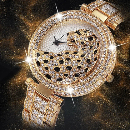 Montre Diamant Doré Motif Léopard