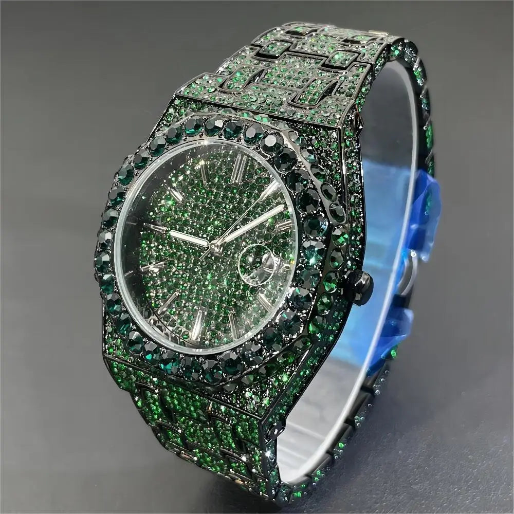 Montre Verte Diamant pour Homme