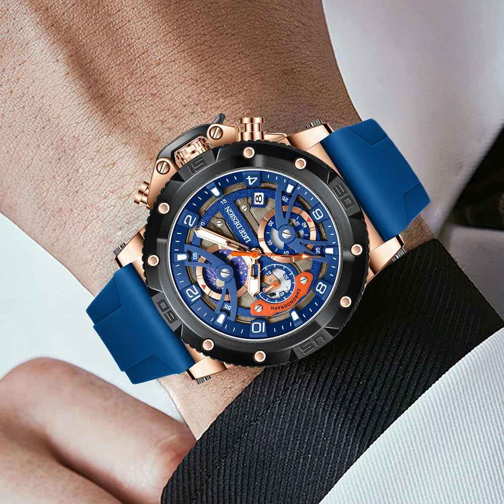 Montre Chronographe avec Bracelet en Silicone Bleu - Paradis des Montres