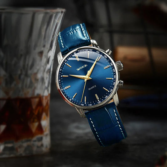 Montre Bleu Élégante en Cuir