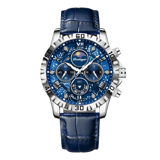 Montre Chronographe de Luxe en Cuir Bleu - Paradis des Montres