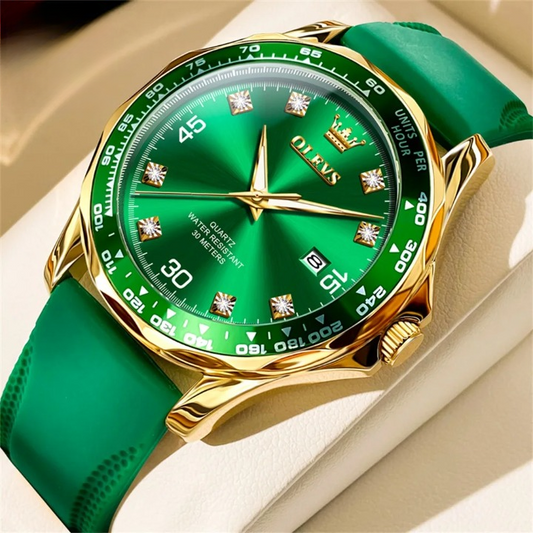 Montre Verte de Luxe avec Bracelet en Silicone