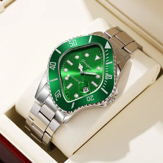 Montre Verte avec Boîtier en Forme de Torsion