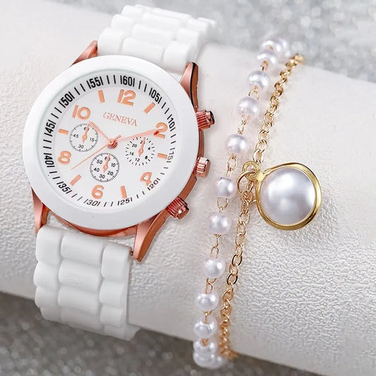 Montre Blanche avec Bracelet en Perle