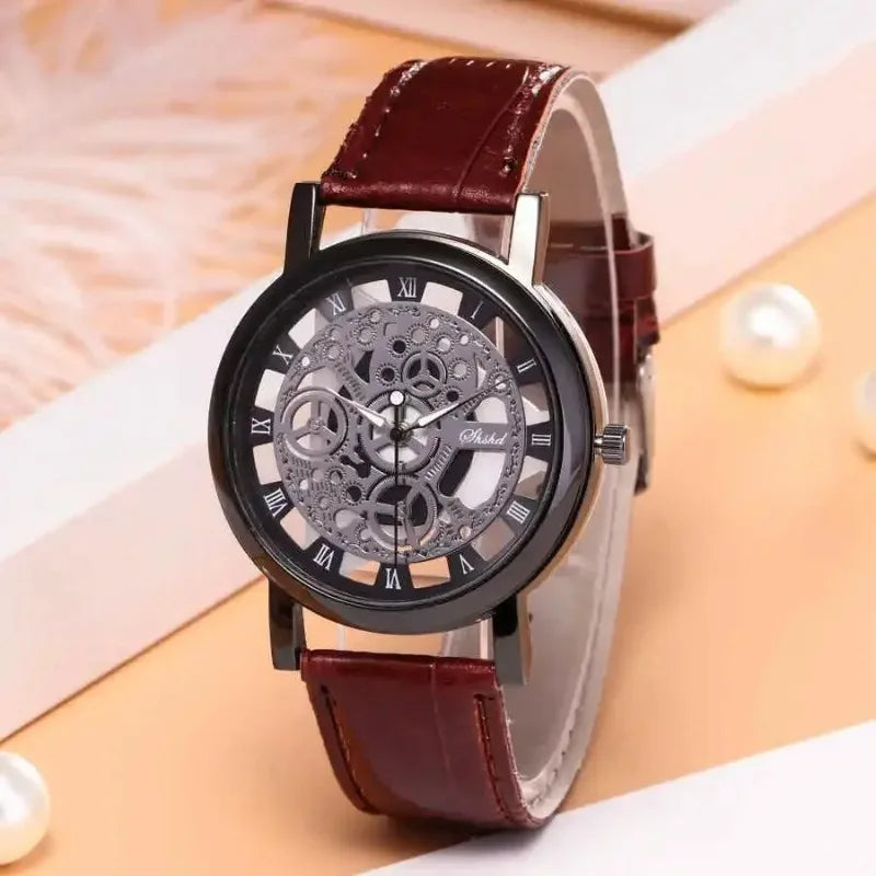 Montre en Cuir avec Cadran Squelette