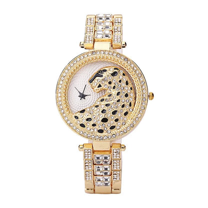 Montre Diamant Doré Motif Léopard