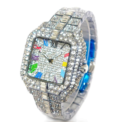 Montre Diamant avec Chiffres Colorés