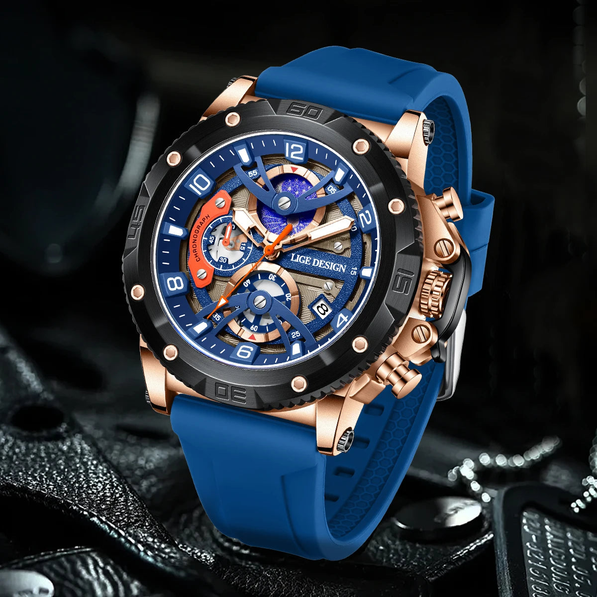 Montre Chronographe avec Bracelet en Silicone Bleu - Paradis des Montres