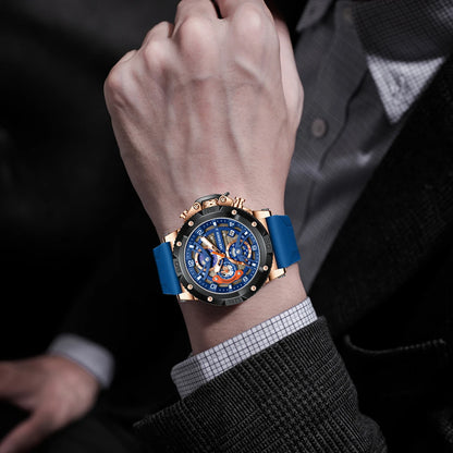 Montre Chronographe avec Bracelet en Silicone Bleu - Paradis des Montres