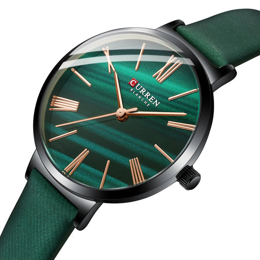 Montre Verte en Cuir pour Femme